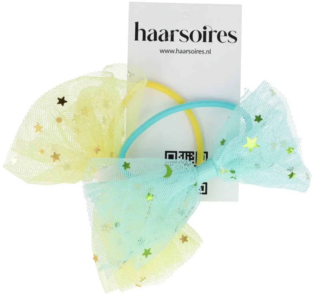 Haarsoires Haarelastieken Strik 9cm - Geel/Blauw - 2 Stuks