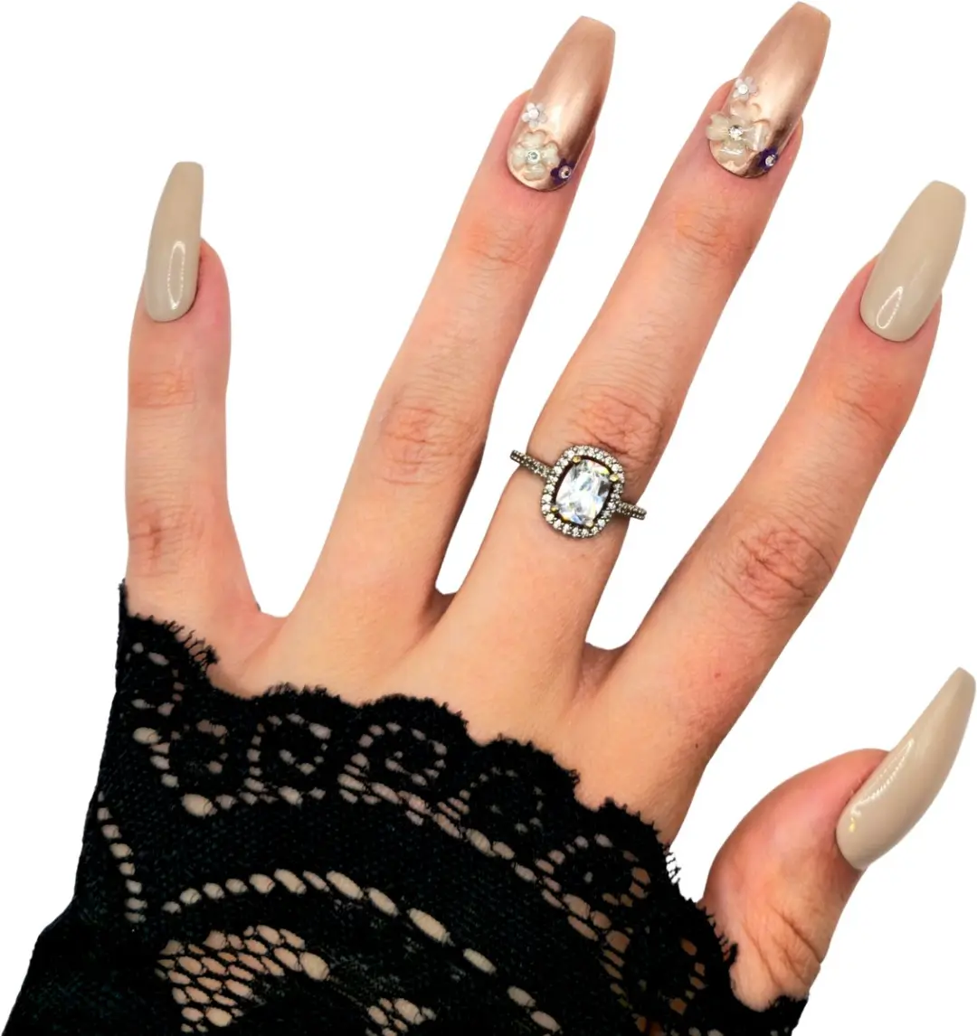 SD Press on Nails No. 11 Innocente XL Ballerina Coffin Plaknagels - 20 Stuks - Nude Bloemen
