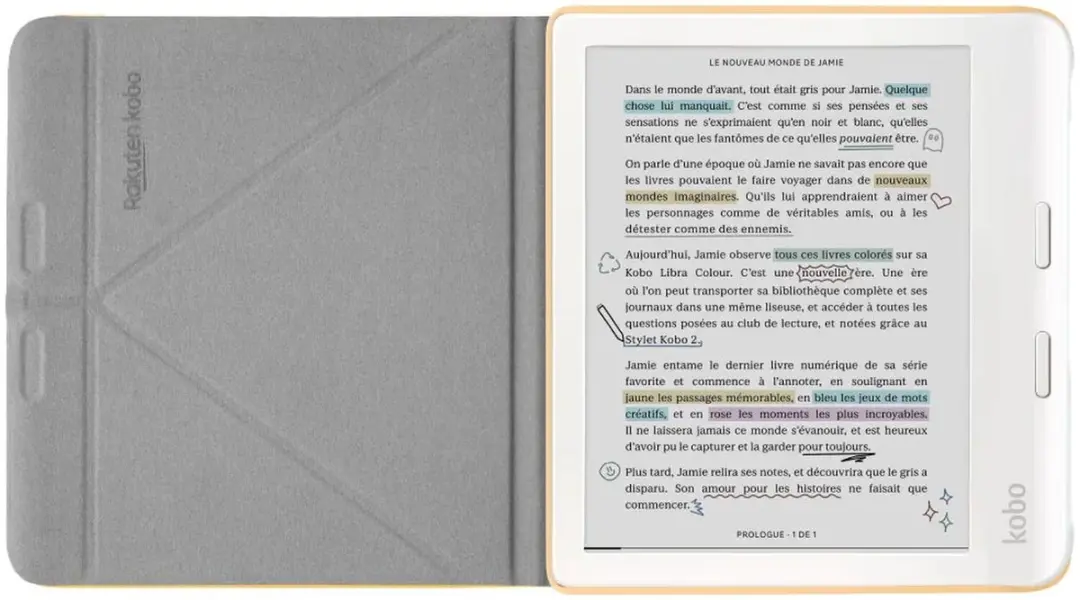 Kobo Libra Colour Hoes - Geel - Ingebouwde standaard
