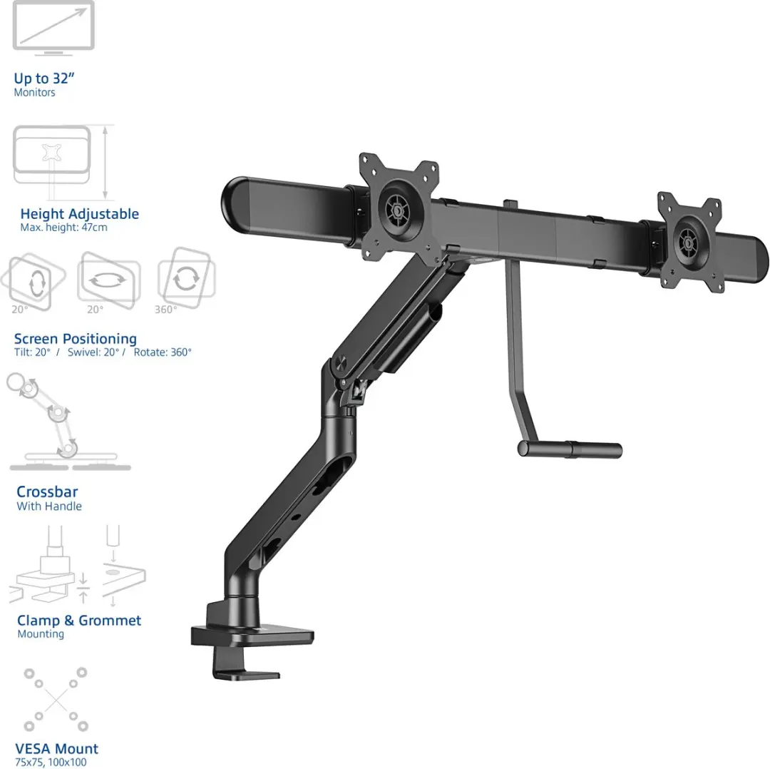 ACT Monitorarm AC8344 - 2 Schermen 17-32" - Zwart - afbeelding 6 van 6