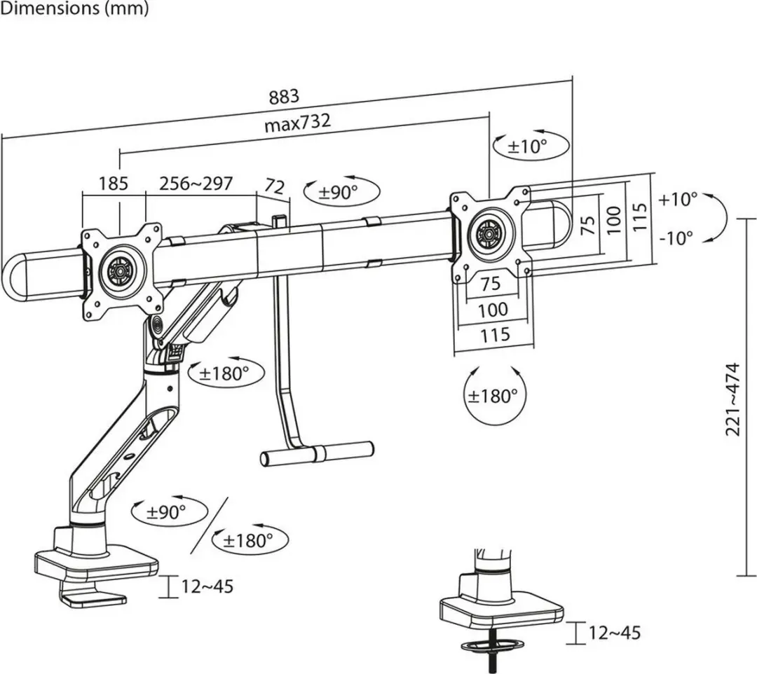 ACT Monitorarm AC8344 - 2 Schermen 17-32" - Zwart