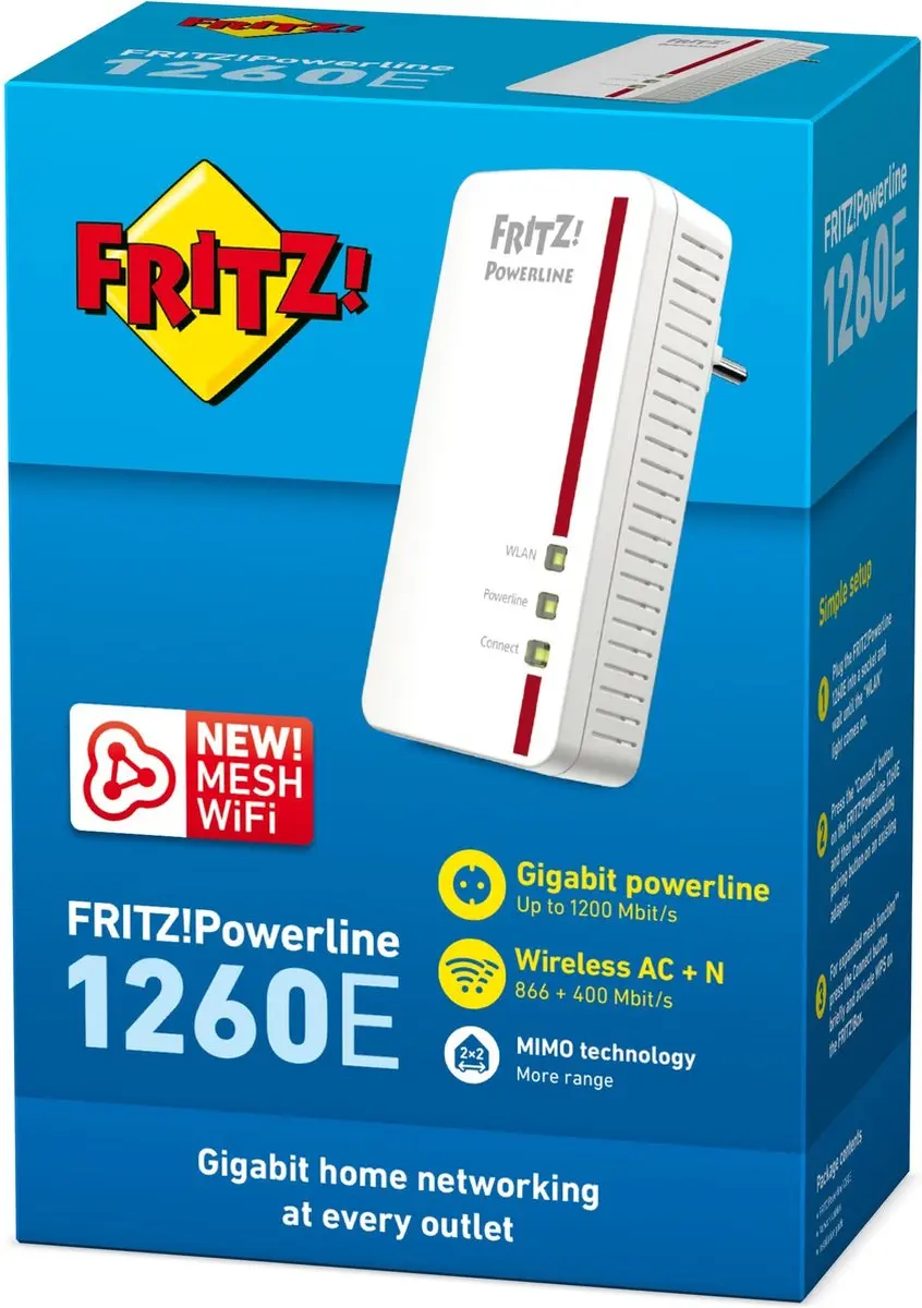 FRITZ! Powerline 1260E WiFi 5 - 1 Stuks - Rood/Wit