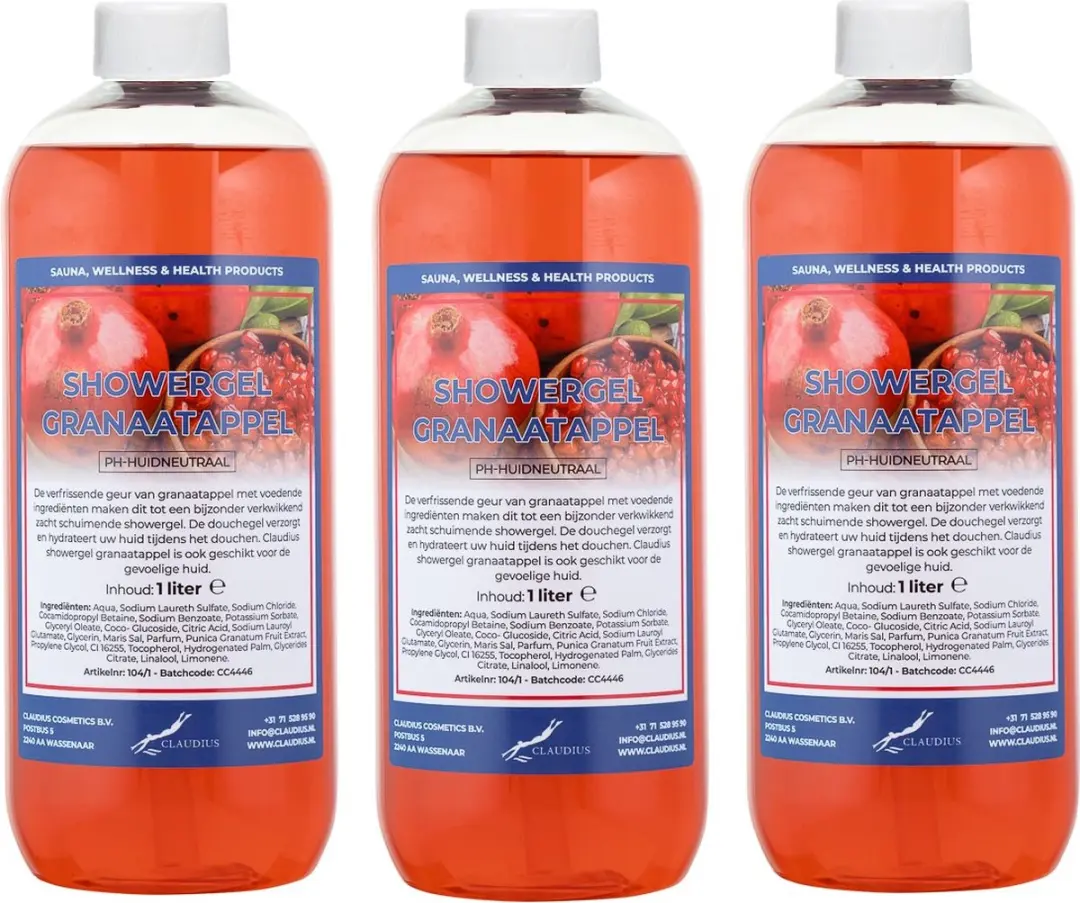 Splashbox Cosmetics Claudius Douchegel Granaatappel 1L - 3 Stuks