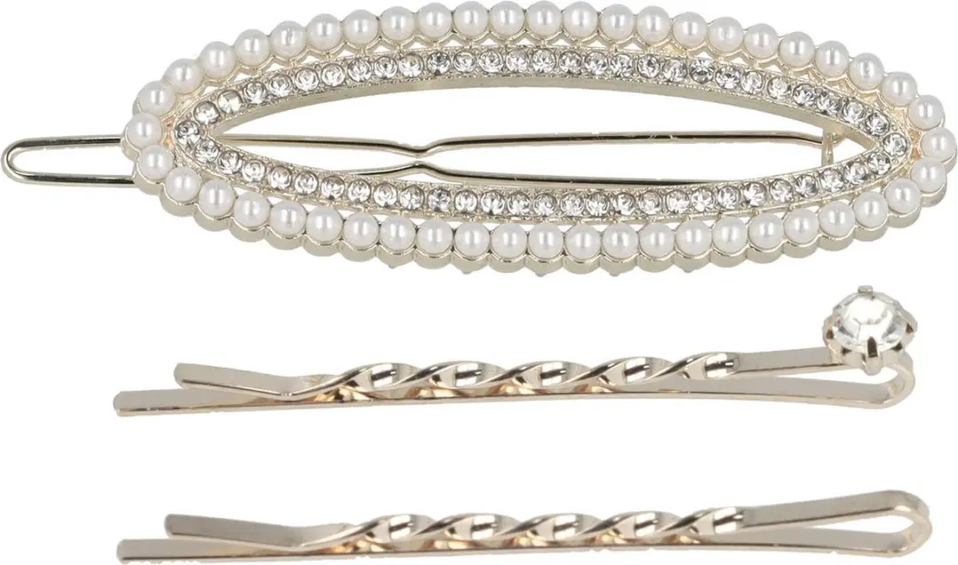 Haarsoires Haarspeld 6cm Ovaal - Parel Strass Zilver Wit - 3 Stuks