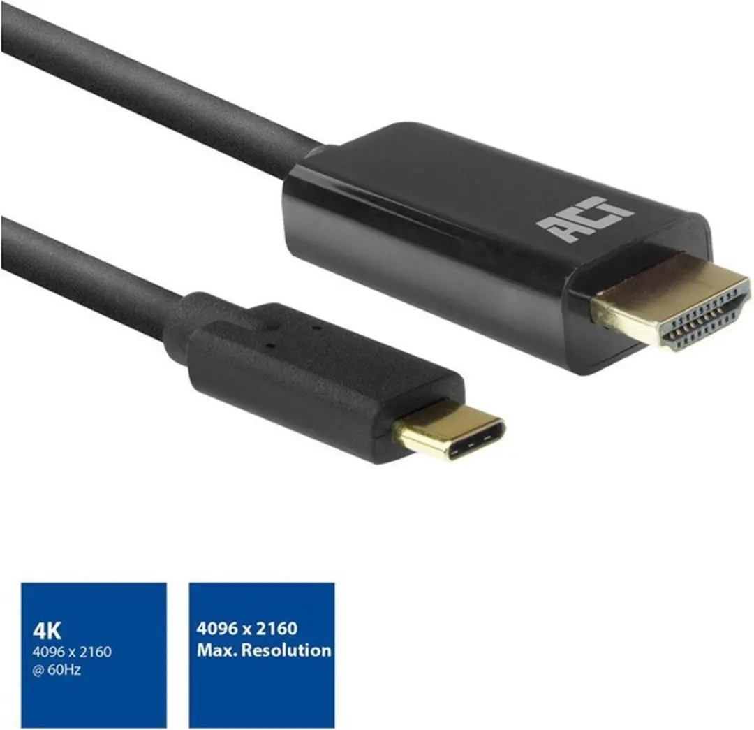 ACT AC7315 USB-C naar HDMI Kabel 4K@60Hz - 2m - Zwart
