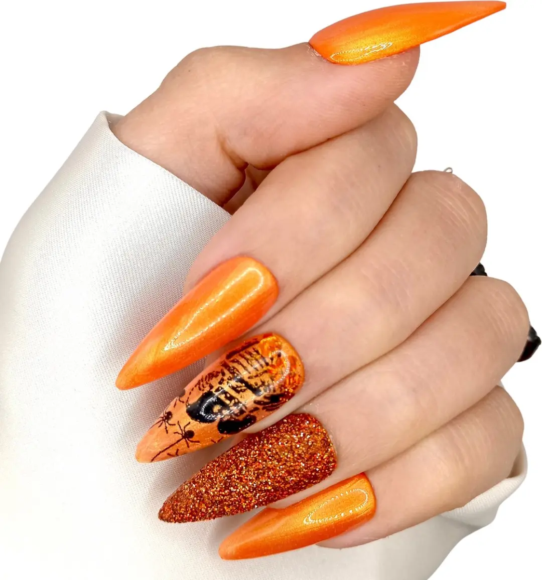 SD Press on Nails No. 124 Pumpkin Spice XL Stiletto