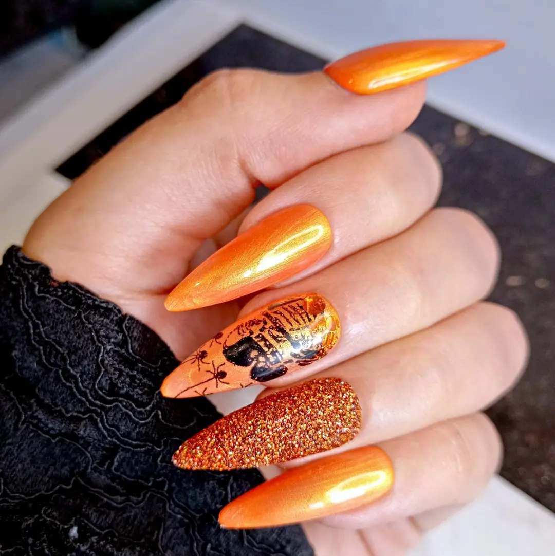 SD Press on Nails No. 124 Pumpkin Spice XL Stiletto - 20 Stuks - afbeelding 6 van 6