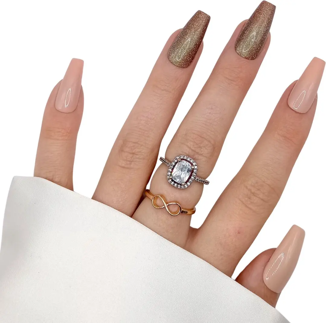 SD Press on Nails B-207 Plaknagels - 20 Stuks - Nude Goud