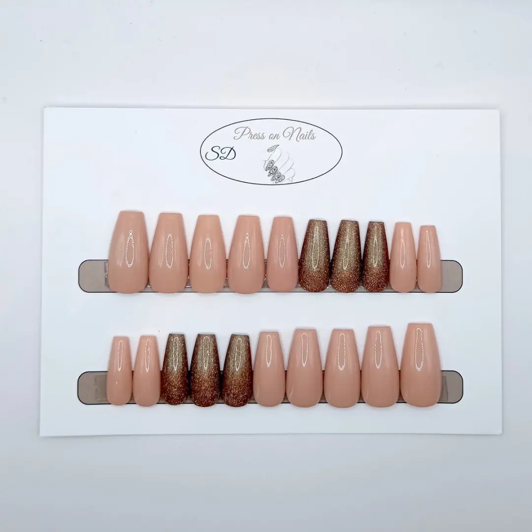 SD Press on Nails B-207 Plaknagels - 20 Stuks - Nude Goud