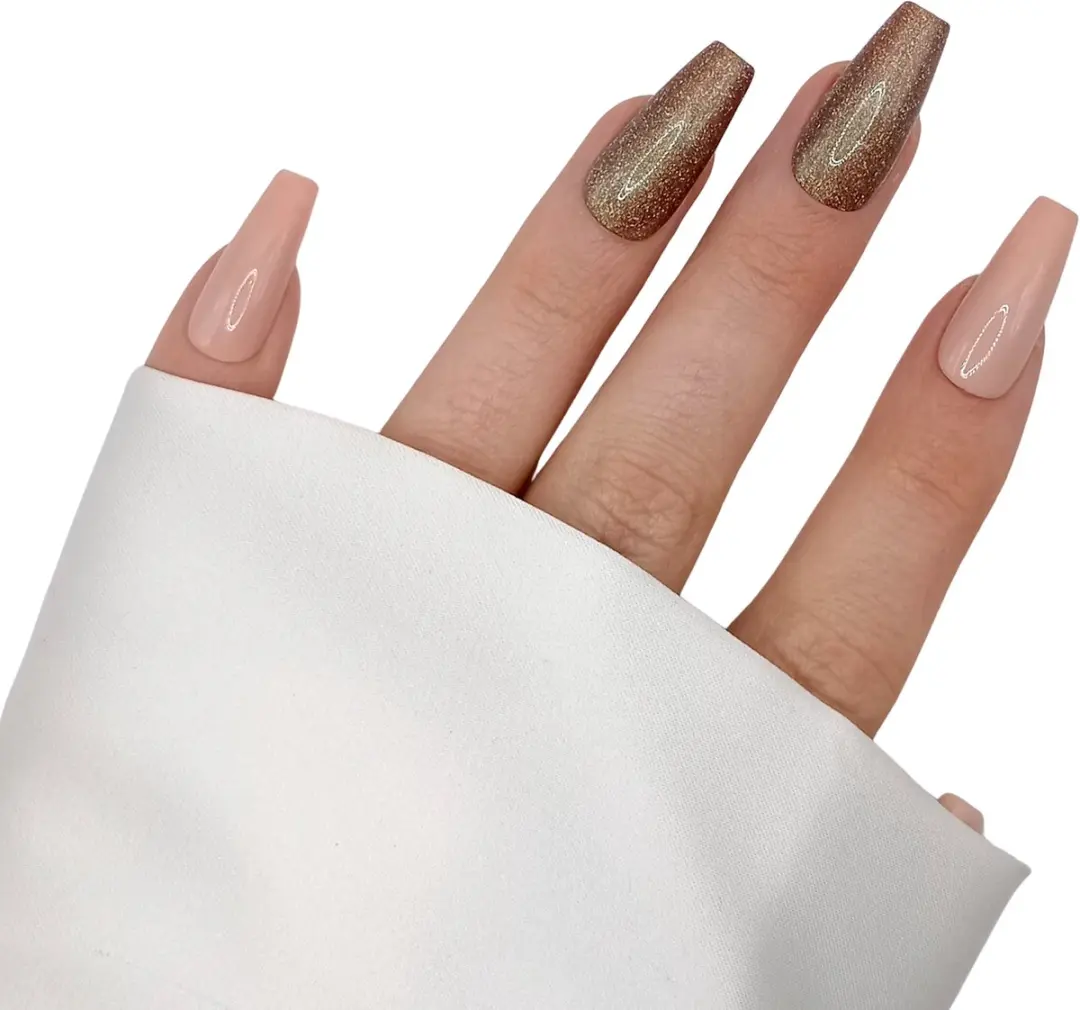 SD Press on Nails B-207 Plaknagels - 20 Stuks - Nude Goud