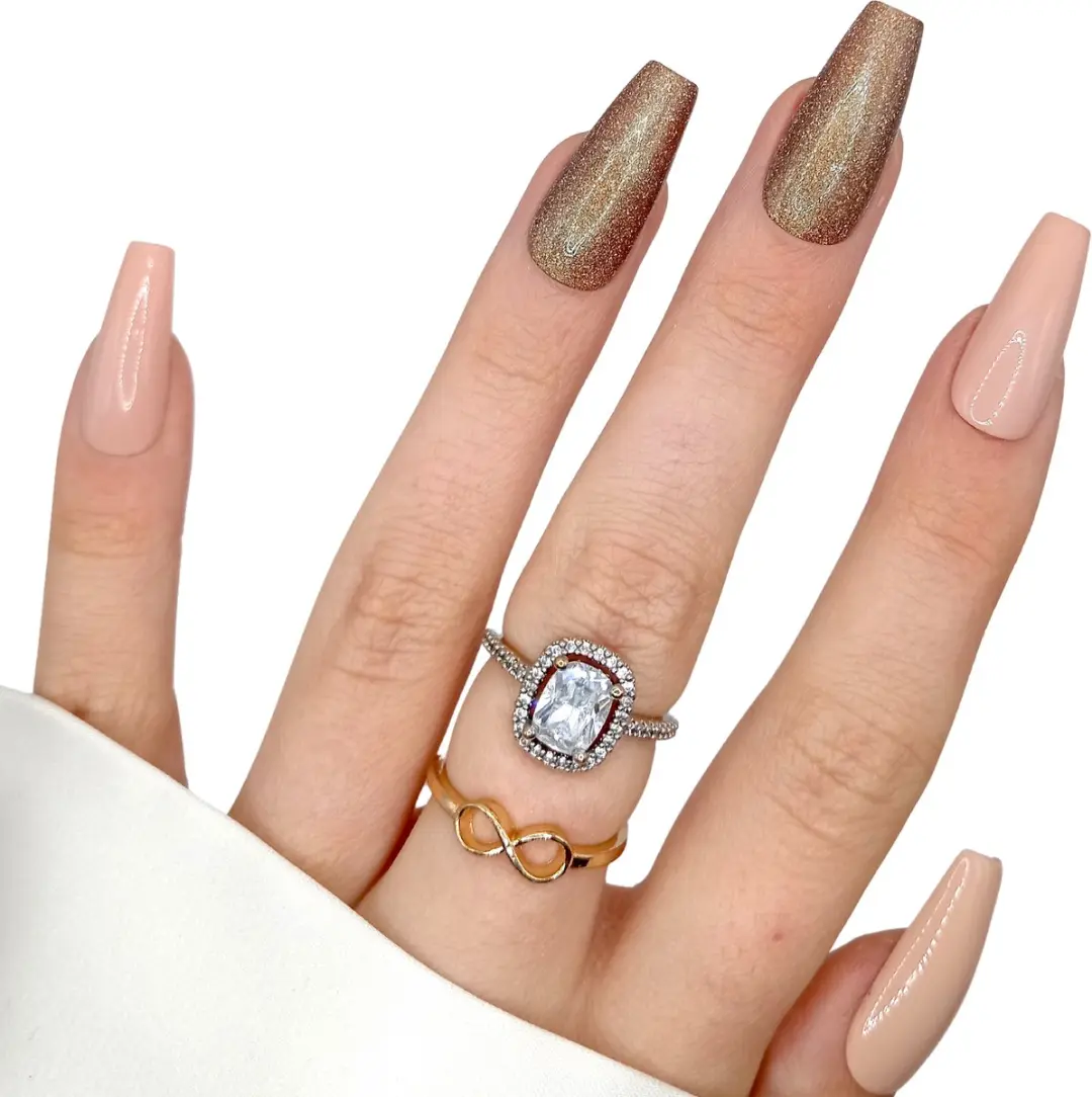 SD Press on Nails B-207 Plaknagels - 20 Stuks - Nude Goud