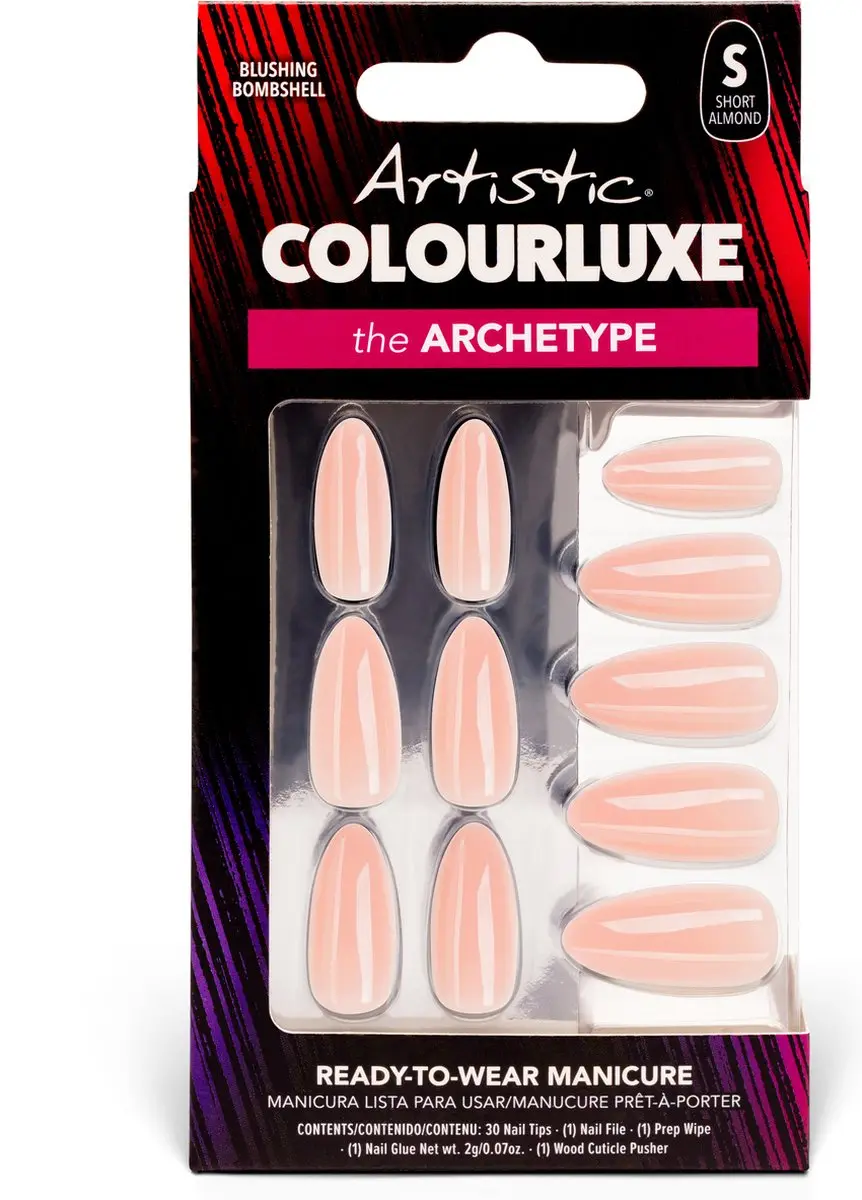 Artistic Nail Design Colourluxe Press On Tips Blushing Bombshell - Short Almond