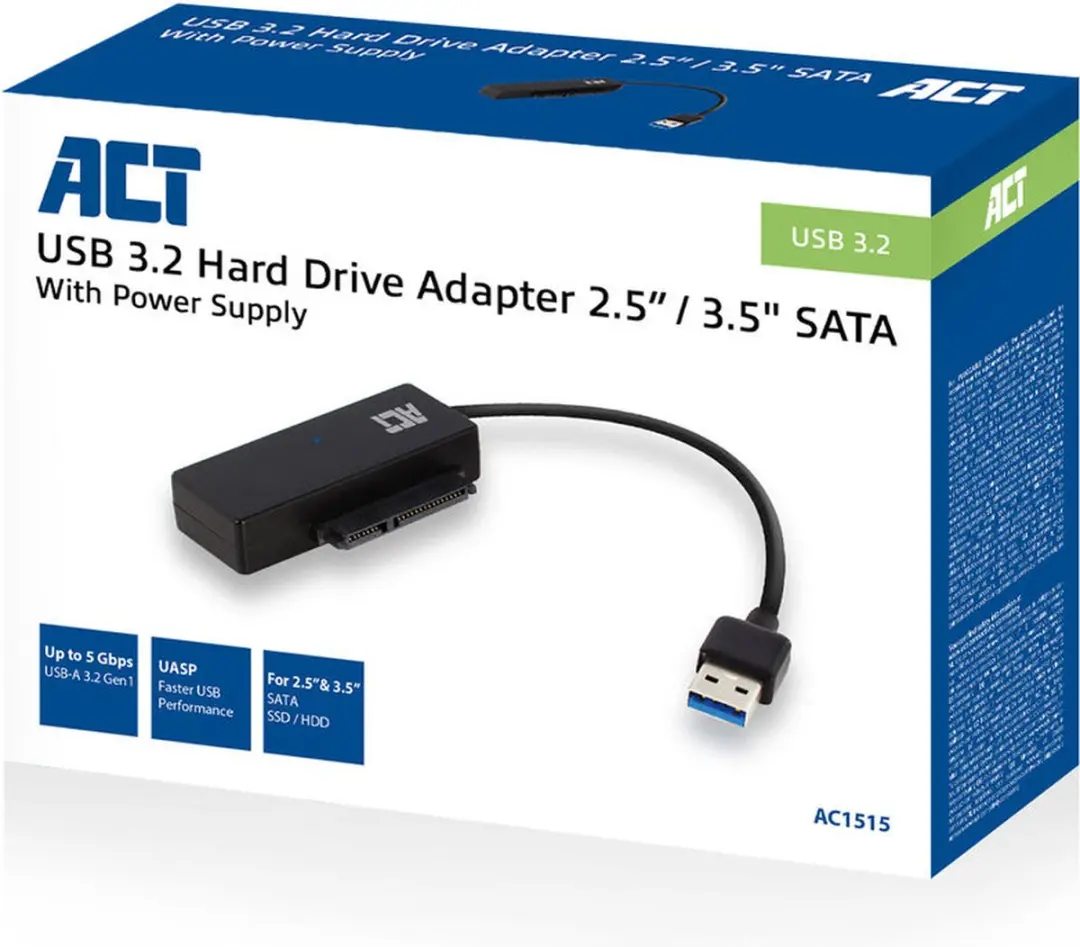 ACT AC1515 SATA naar USB 3.0 Adapter - 5Gbps - Zwart - afbeelding 6 van 6