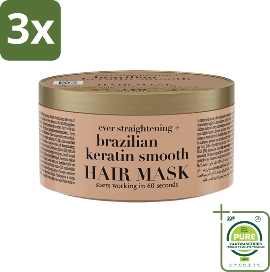 OGX Brazilian Keratin Smooth Haarmasker 300ml - 3 Stuks