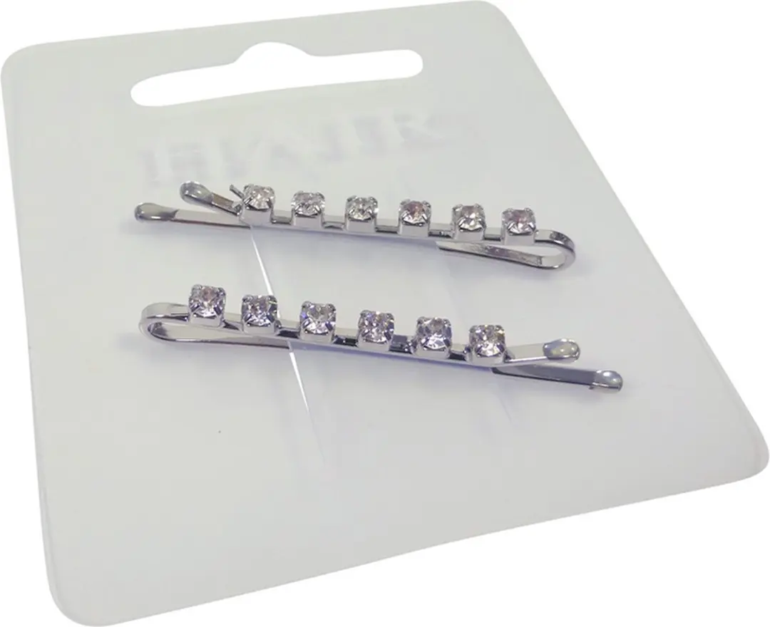 Haarsoires Schuifspeldjes 4cm Strass Zilver - 2 Stuks