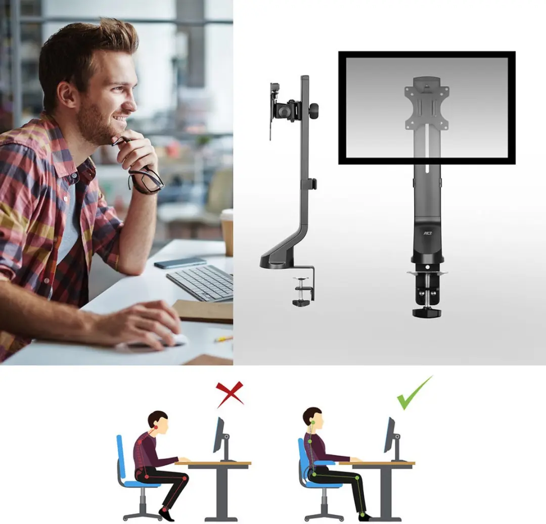 ACT MonitorArm AC8321 - 1 Scherm tot 34" - Zwart