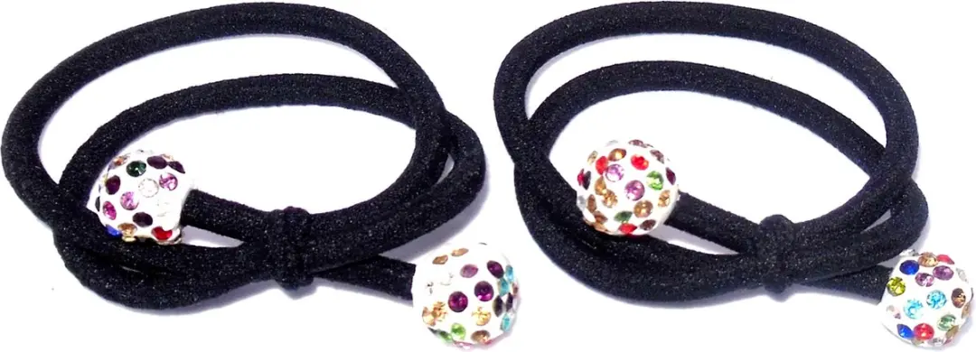 Hairmode Elastiek Zwart met Witte Bolletjes & Strass