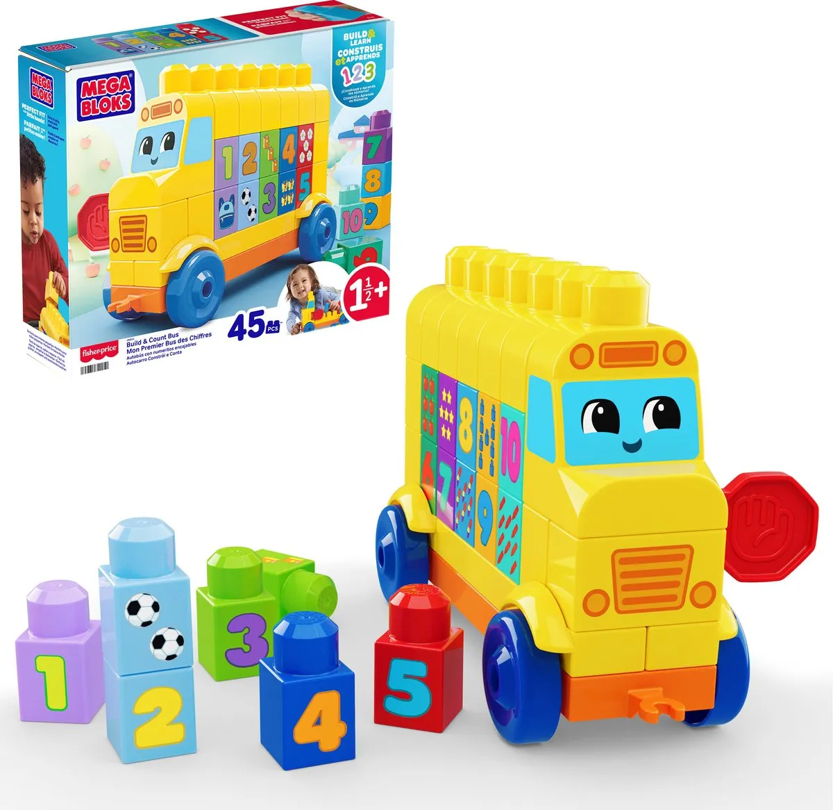 Mega Bloks Bouwen en Tellen Bus - 45 Stukken