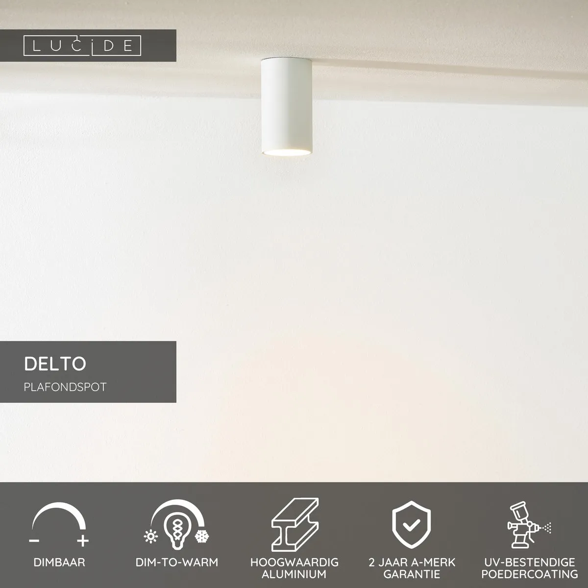 Lucide DELTO Plafondspot Ø5,5cm - LED Dim to Warm 2200K/3000K - GU10 - Wit