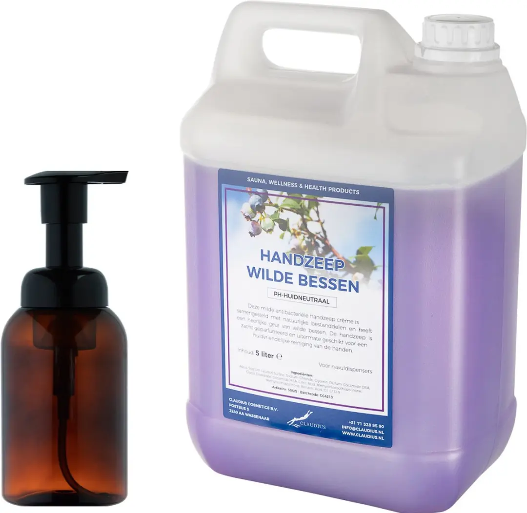 Splashbox Cosmetics Zeepdispenser 300ml + Wilde Bessen Handzeep 5L