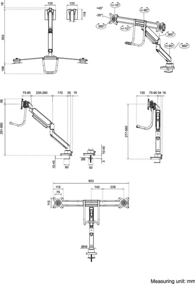 Neomounts NEXT Core DS75-450WH2 Monitorarm 2 schermen - 17-32" - Wit - afbeelding 6 van 6