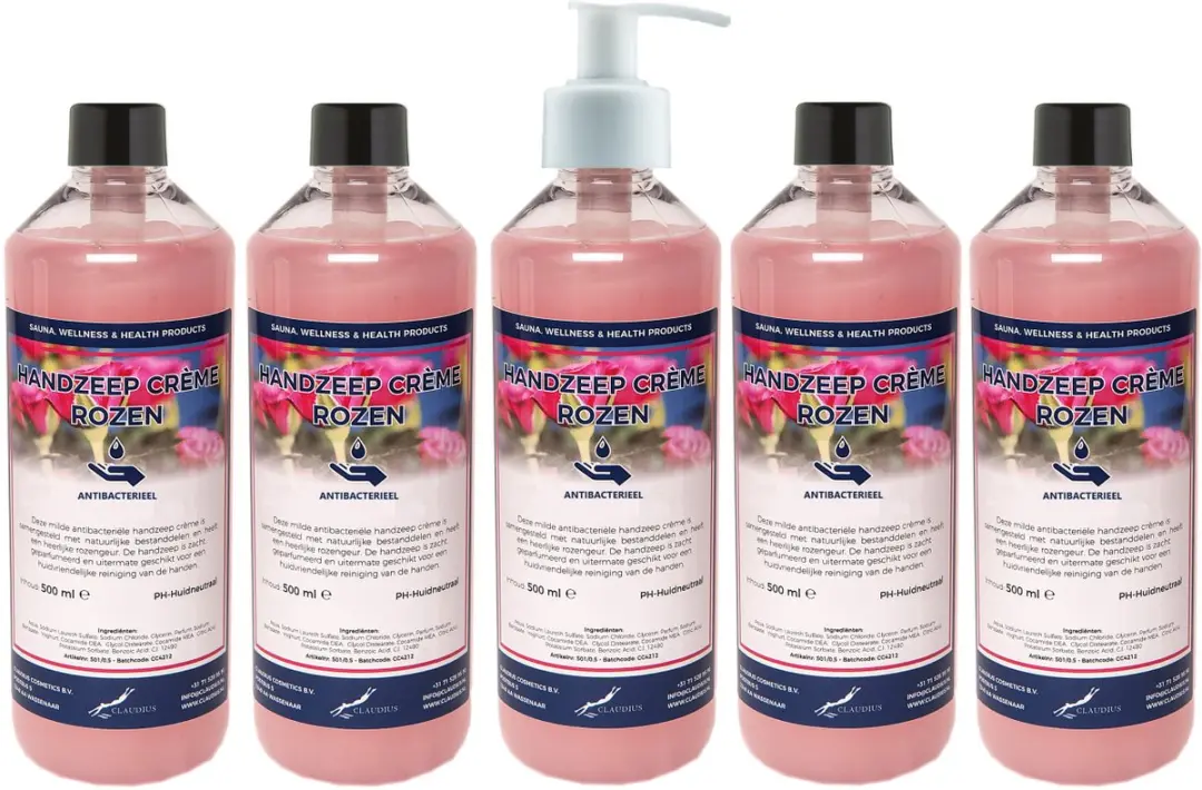 Splashbox Cosmetics Handzeep Crème Rozen 500ml - Set van 5