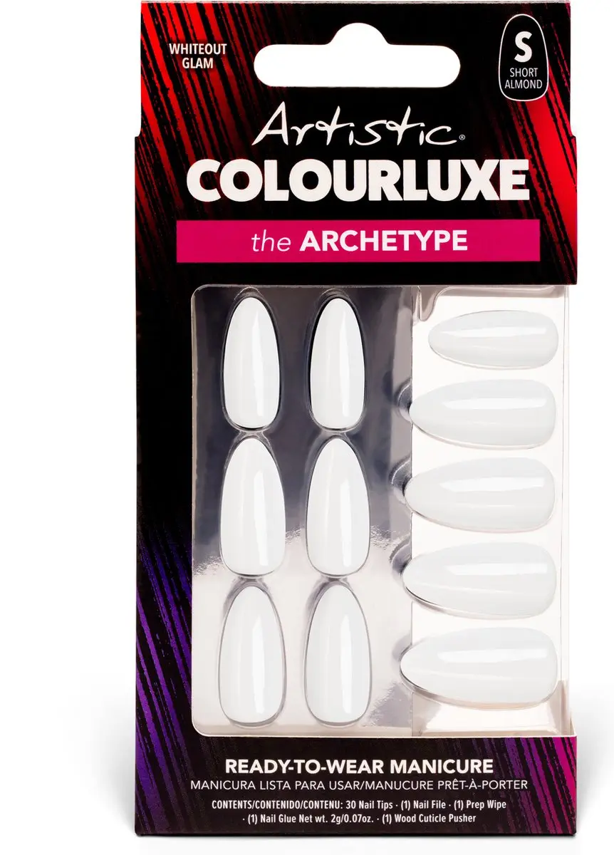 Artistic Nail Design Colourluxe Press On Tips Whiteout Glam - Short Almond