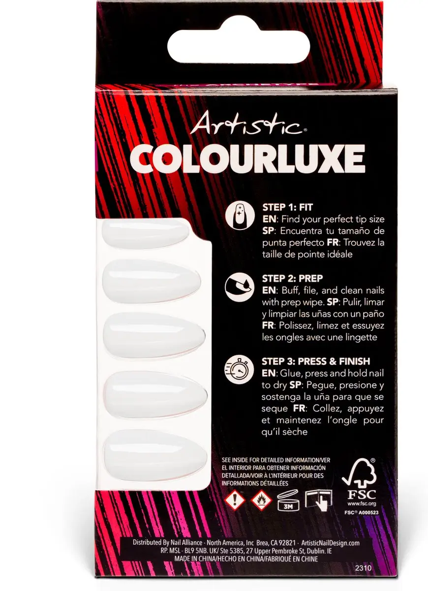 Artistic Nail Design Colourluxe Press On Tips Whiteout Glam - Short Almond
