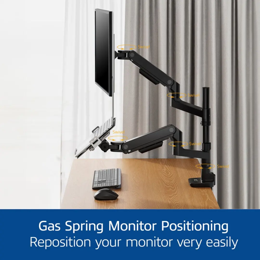 ACT Monitorarm AC8341 49" - 1 Monitor met Laptophouder - Gasveer - Zwart
