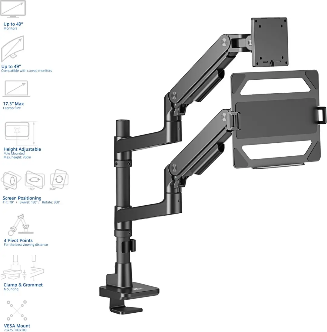 ACT Monitorarm AC8341 49" - 1 Monitor met Laptophouder - Gasveer - Zwart - afbeelding 6 van 6