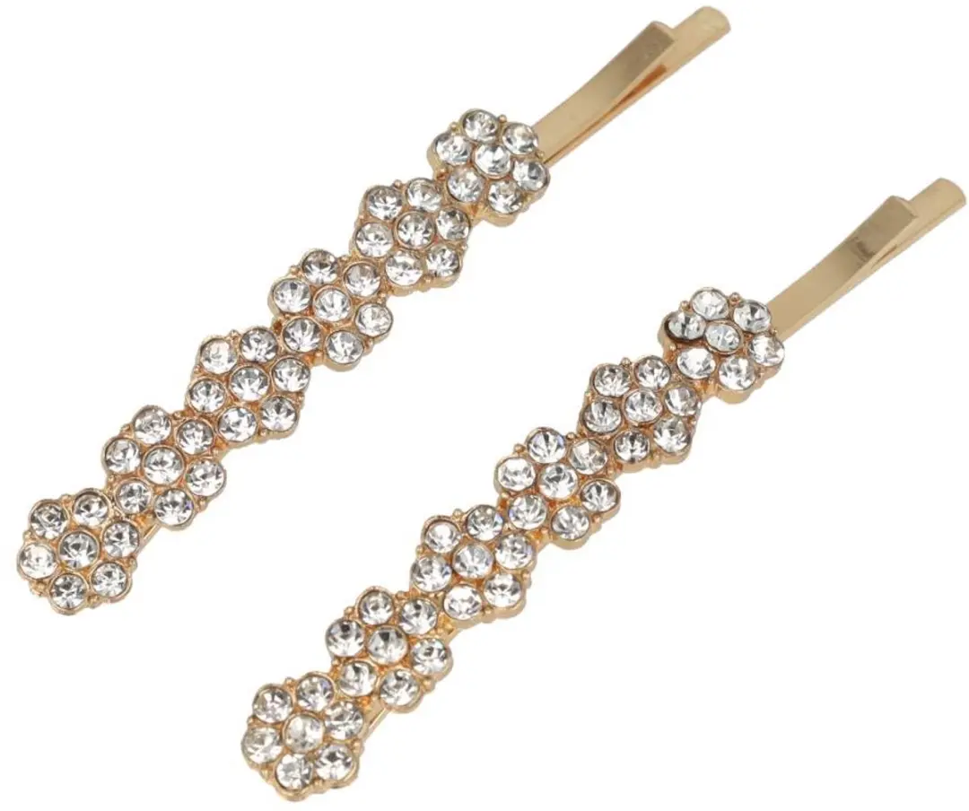 Haarsoires Schuifspeldjes Recht 6cm Goud - Strass - 2 Stuks