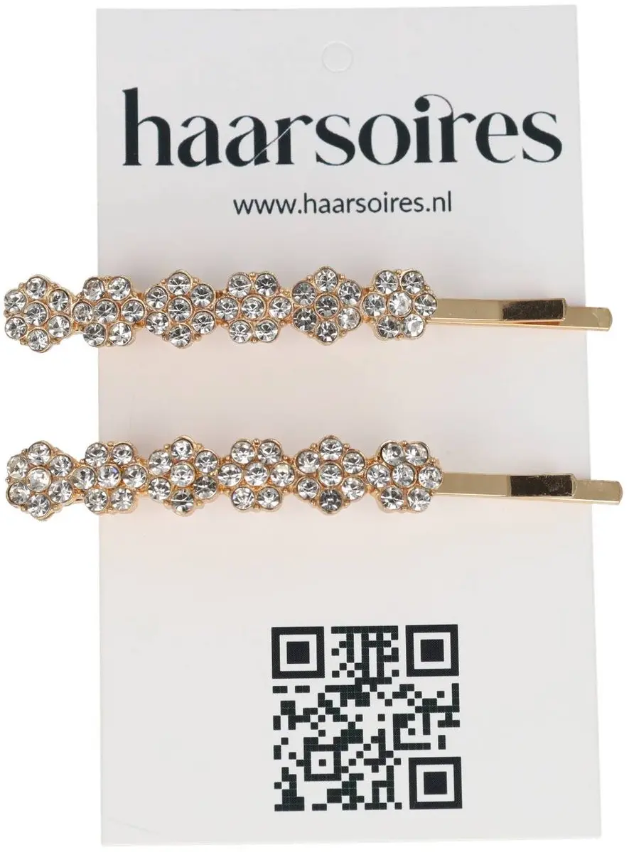 Haarsoires Schuifspeldjes Recht 6cm Goud - Strass - 2 Stuks