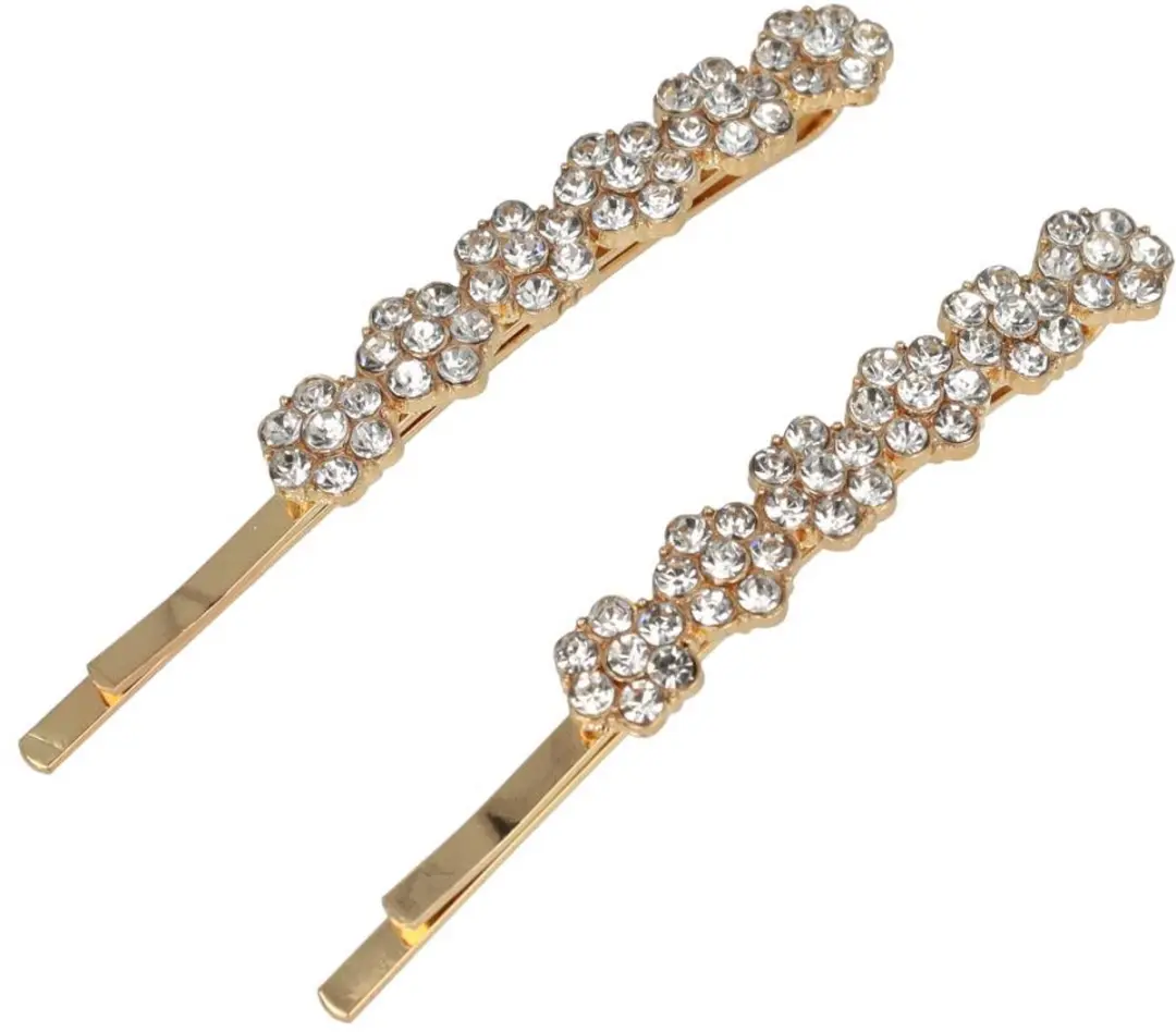 Haarsoires Schuifspeldjes Recht 6cm Goud - Strass - 2 Stuks