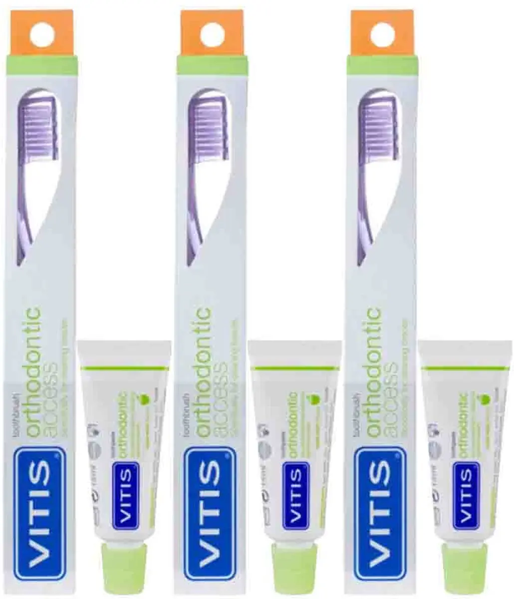 Vitis Tandenborstel Orthodontic - 3 Stuks (Wit/ Groen/ Oranje/ Paars)