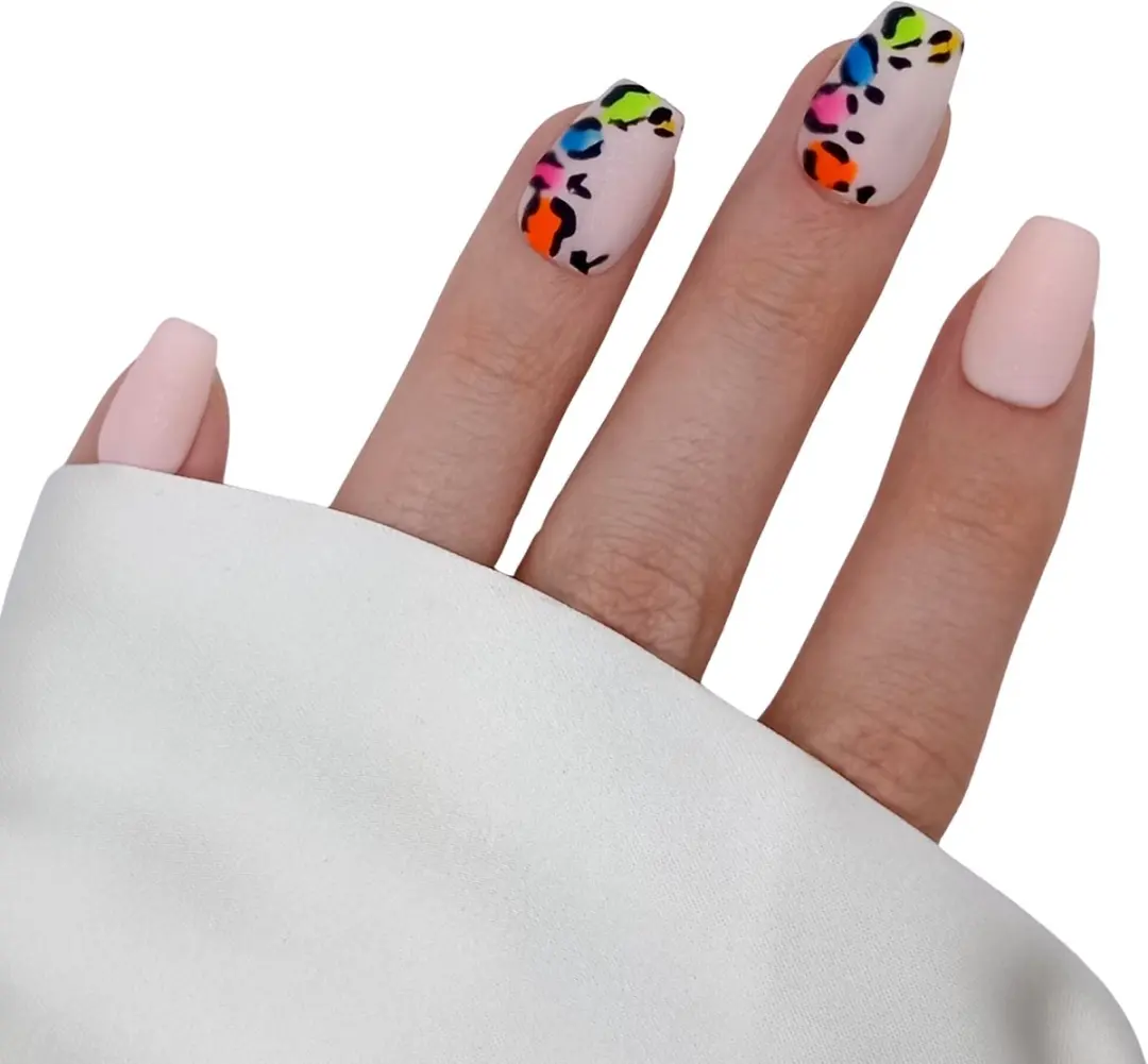 SD Press on Nails B-187 Roze Neon Leopard Nagelset - 20 Stuks - S