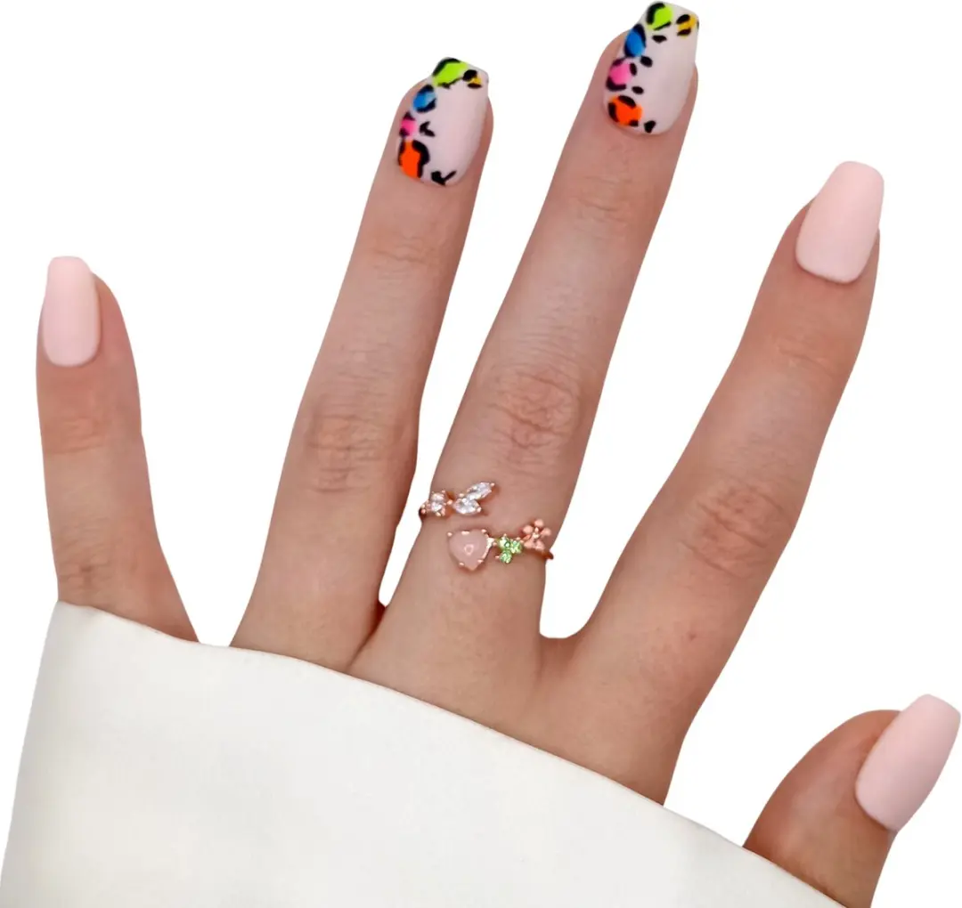 SD Press on Nails B-187 Roze Neon Leopard Nagelset - 20 Stuks - S