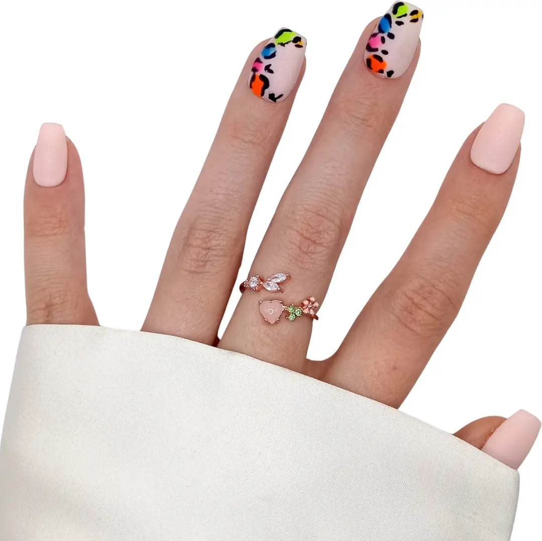 SD Press on Nails B-187 Roze Neon Leopard Nagelset - 20 Stuks - S
