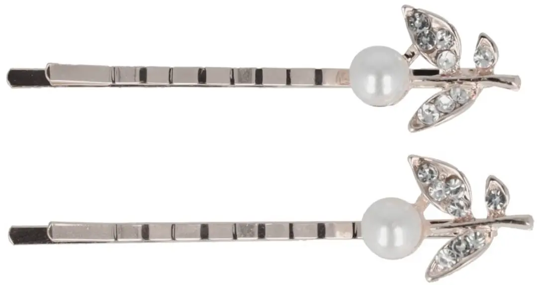Haarsoires Schuifspeldjes 6cm - Bloem Parel Strass - Koper - 2 Stuks