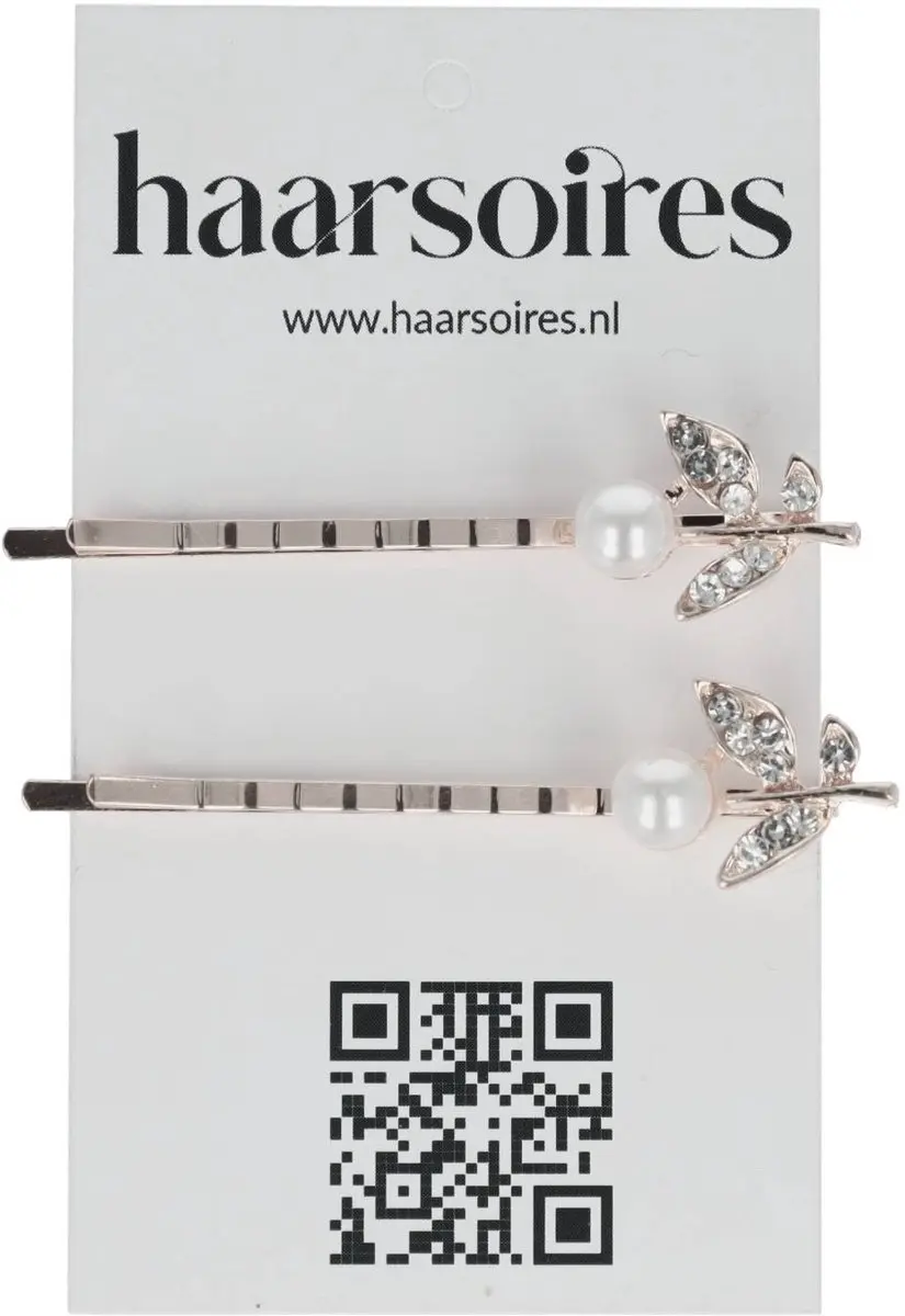 Haarsoires Schuifspeldjes 6cm - Bloem Parel Strass - Koper - 2 Stuks