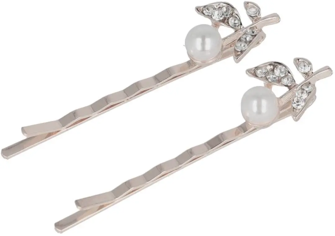 Haarsoires Schuifspeldjes 6cm - Bloem Parel Strass - Koper - 2 Stuks