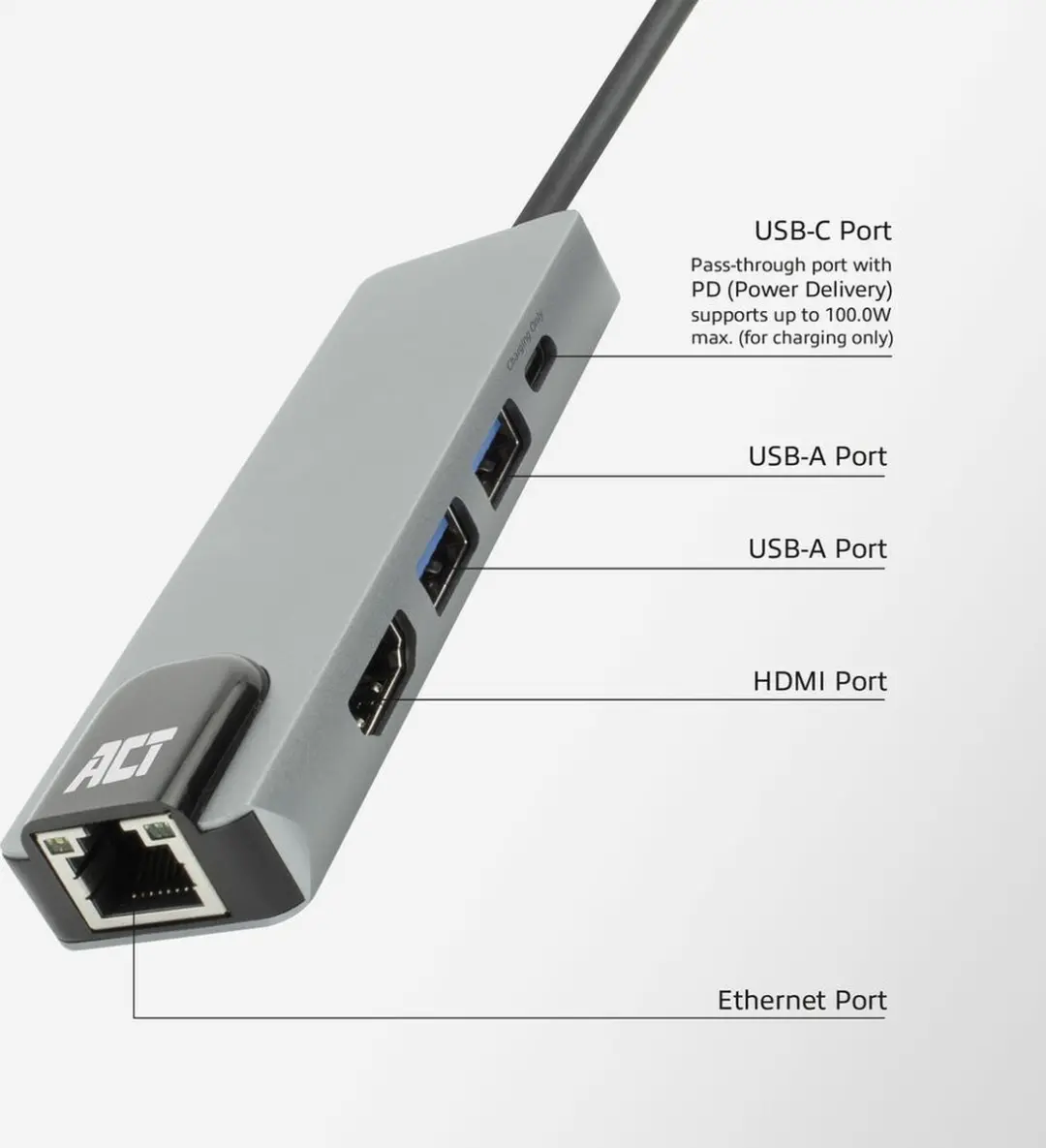 ACT AC7091 USB-C 4K Docking Station - Grijs - afbeelding 6 van 6