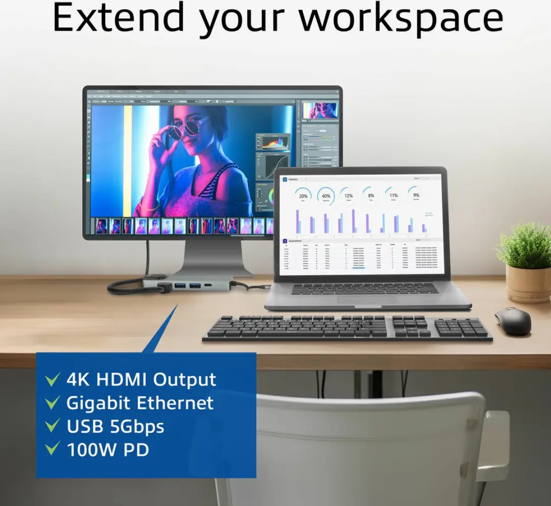 ACT AC7091 USB-C 4K Docking Station - Grijs