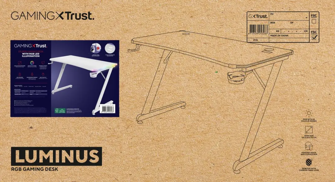 Trust GXT 709W Luminus Gaming Bureau - Wit