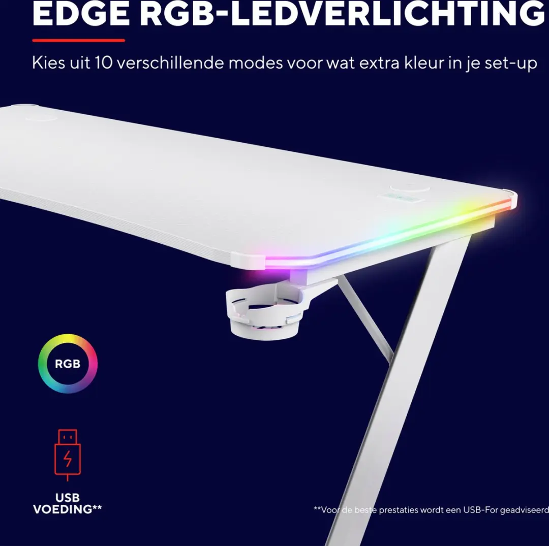 Trust GXT 709W Luminus Gaming Bureau - Wit - afbeelding 6 van 6