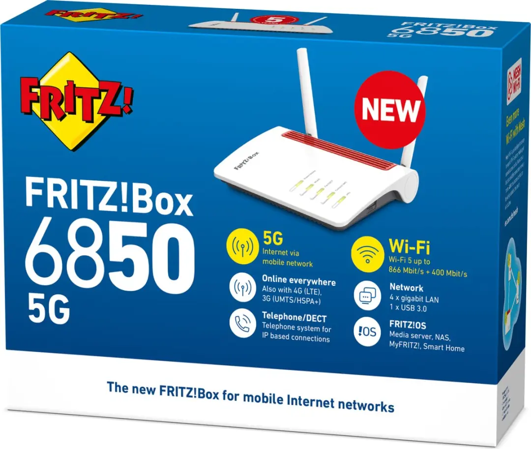 FRITZ!Box 6850 5G Router - Mesh Master - WiFi 5 - 400/866 Mbps