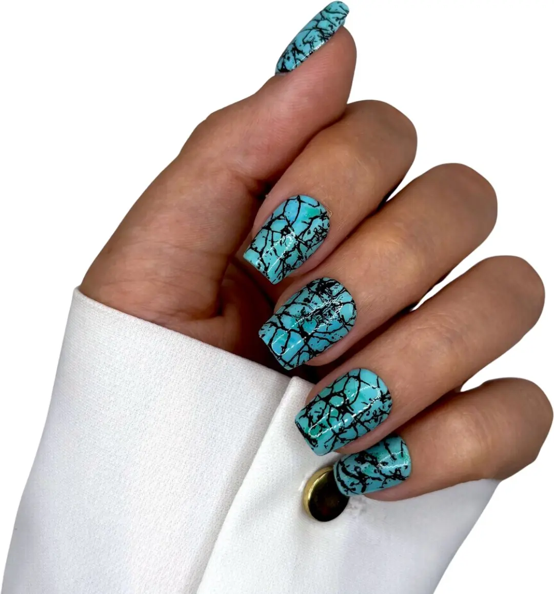 SD Press on Nails No. 50 Aqua Blauw Marble Nagelset