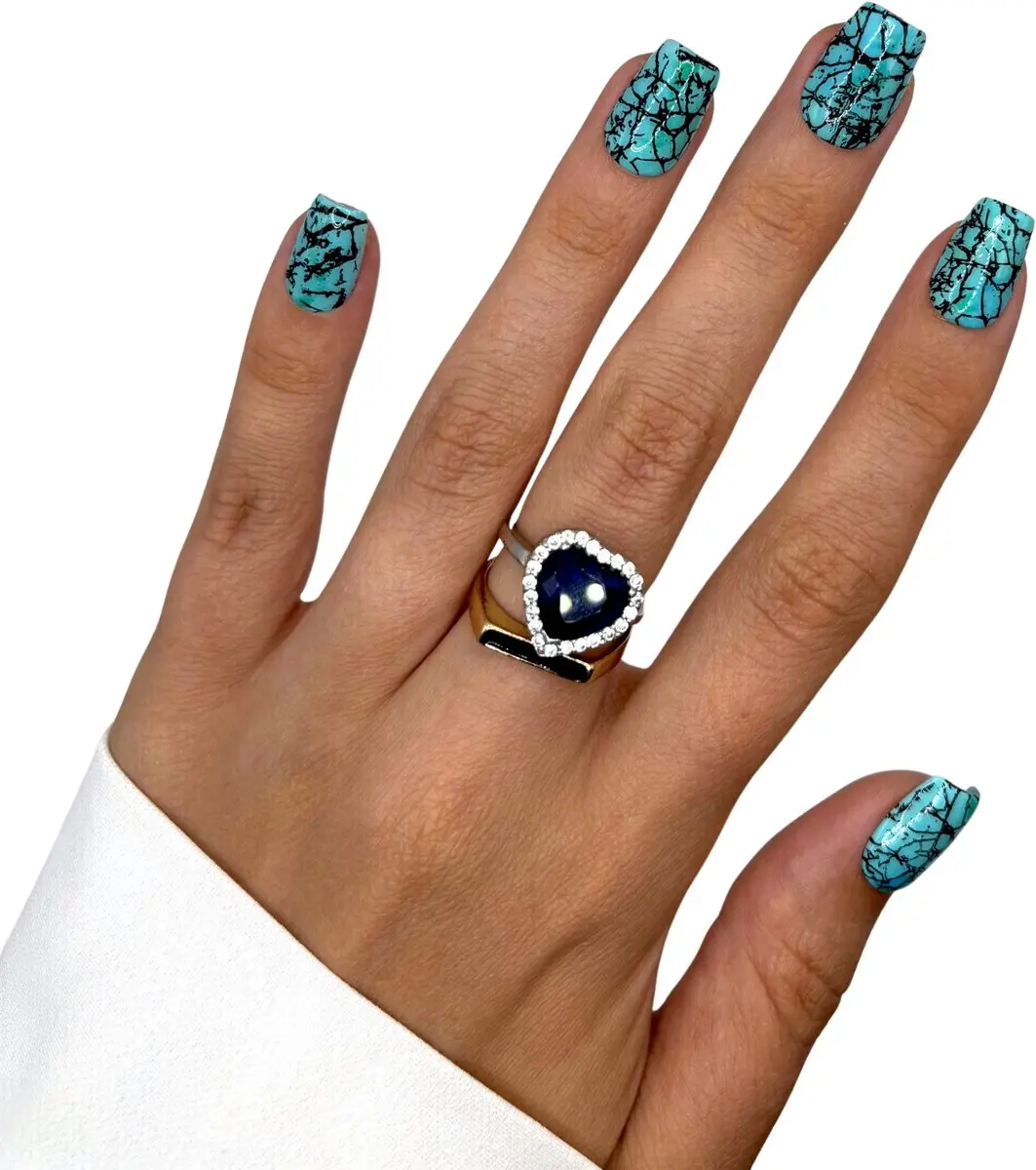SD Press on Nails No. 50 Aqua Blauw Marble Nagelset - 20 Stuks XS Coffin