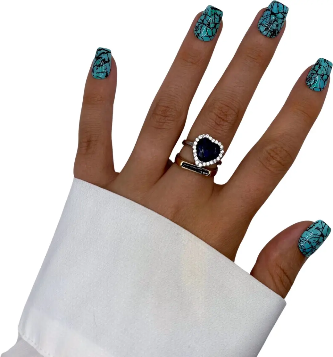 SD Press on Nails No. 50 Aqua Blauw Marble Nagelset - 20 Stuks XS Coffin
