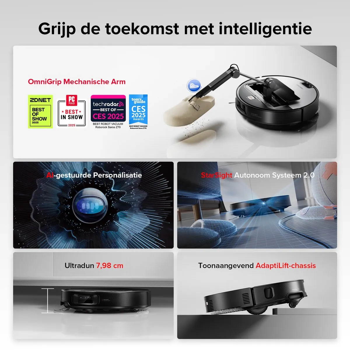 Roborock Saros Z70 Robotstofzuiger - 22.000 Pa - Zilver