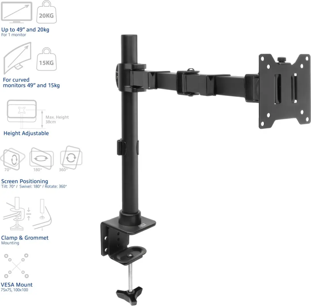 ACT Monitorarm AC8325 - 1 Scherm tot 32" - Zwart